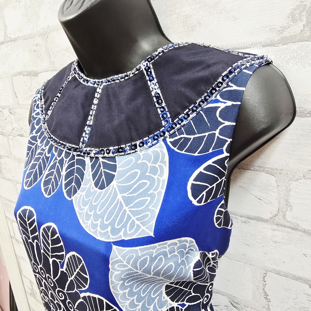 Tory Burch Blue Floral‎ Print Sheath Dress - Picture 3 of 9
